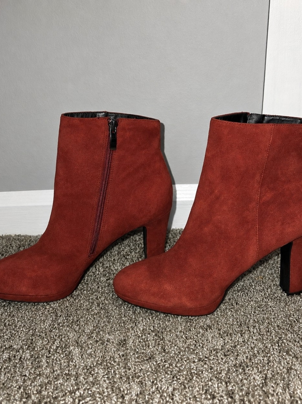Franco Sarto Women's Brown Suede Ankle Boots - Sleek Zip Heel